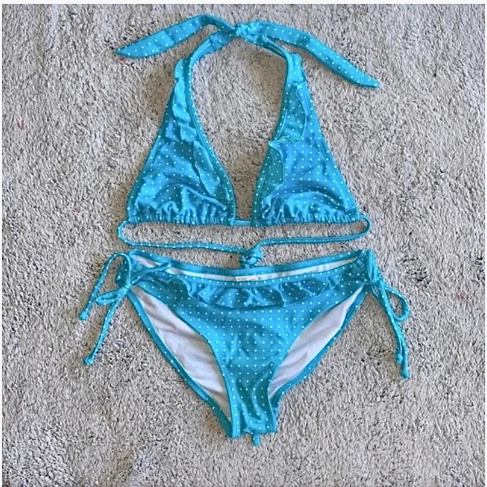 🪞princess polly tie side dotted ruffle halter matching women bikini 2 piece set